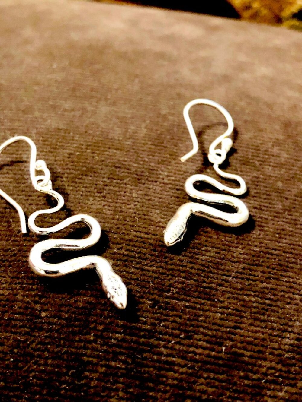 Slithering Snake Earrings in Silver Tone Brass NWOT